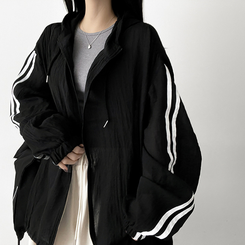 トラックラインフードジップアップ BLACK