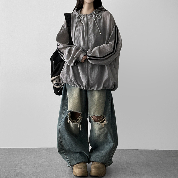 トラックラインフードジップアップ STONE