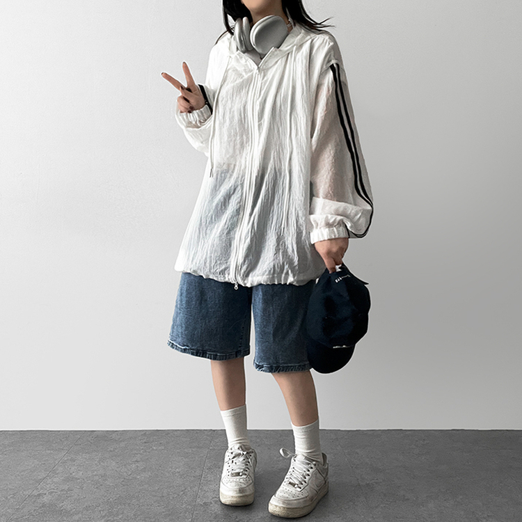 トラックラインフードジップアップ IVORY