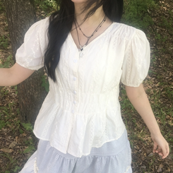ブラウス パンチング半袖ブラウス IVORY