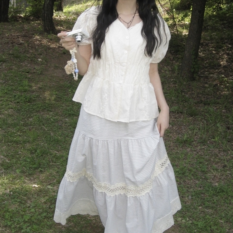 パンチング半袖ブラウス IVORY