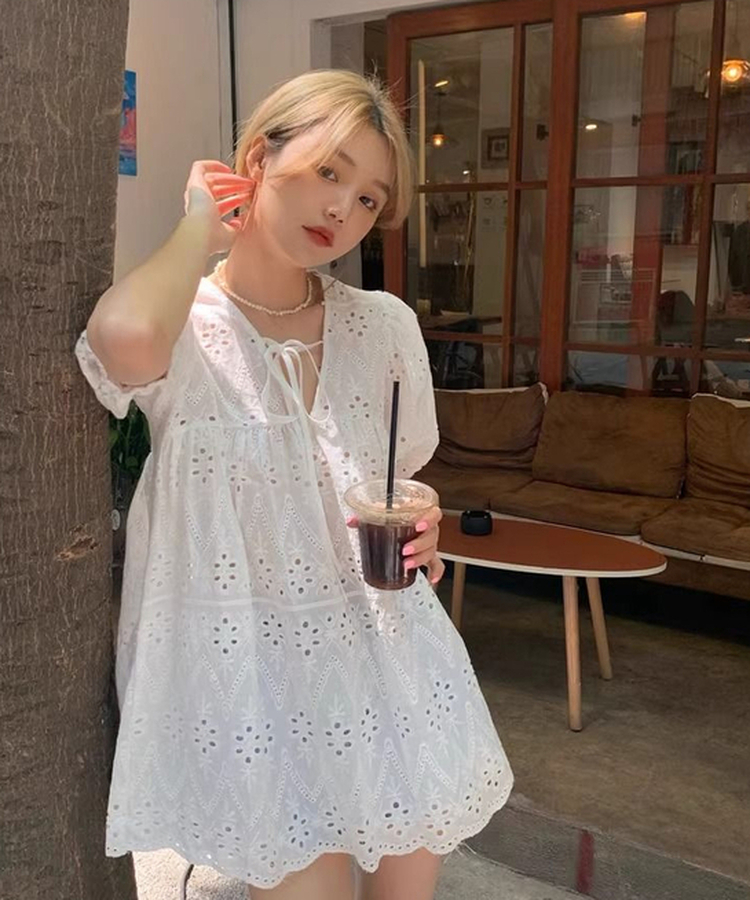 ミニワンピース パンチングミニワンピース WHITE