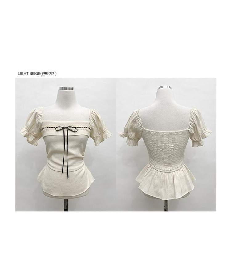 リボンシャーリングブラウス