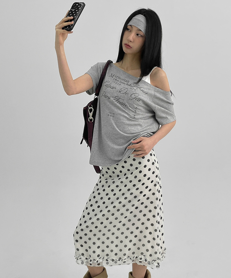 半袖Tシャツ オフショルダー半袖Tシャツ MELANGE GRAY