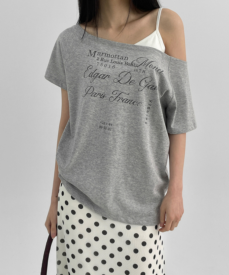 半袖Tシャツ オフショルダー半袖Tシャツ MELANGE GRAY