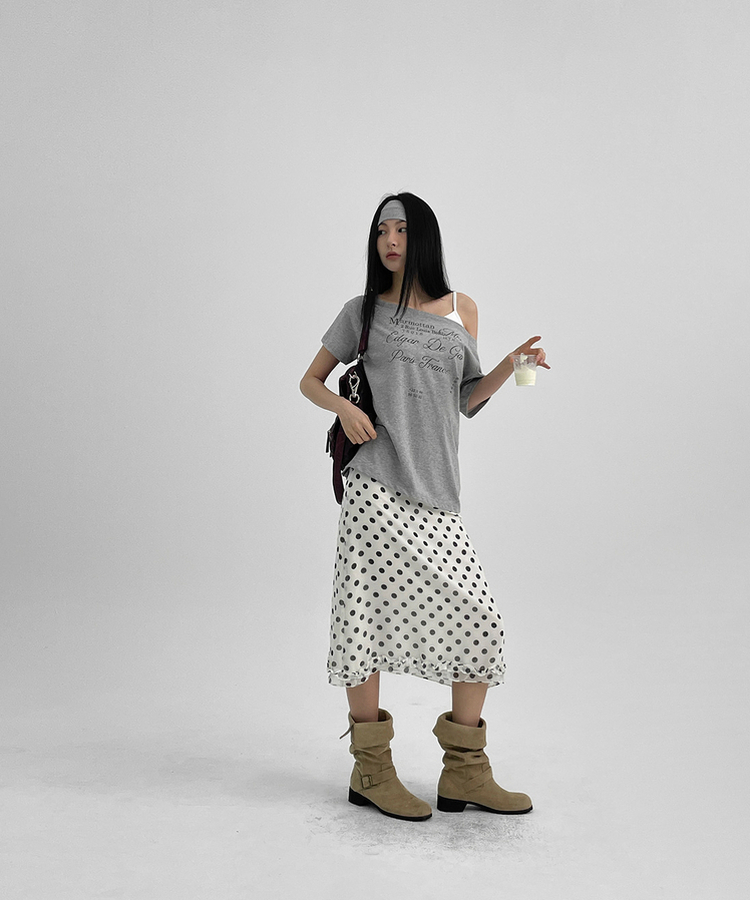 半袖Tシャツ オフショルダー半袖Tシャツ MELANGE GRAY
