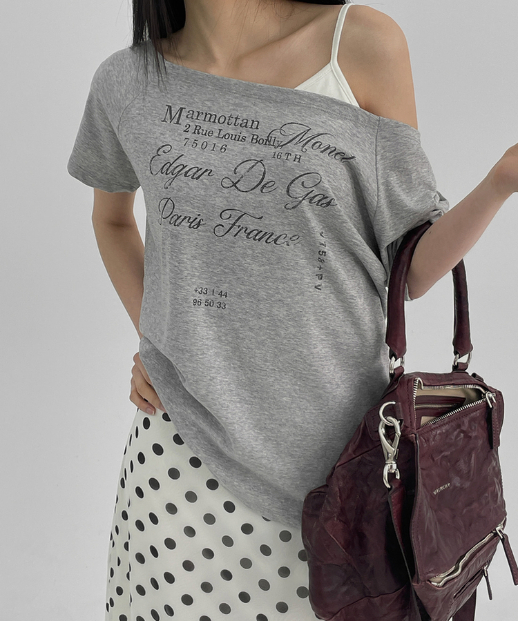 半袖Tシャツ オフショルダー半袖Tシャツ MELANGE GRAY