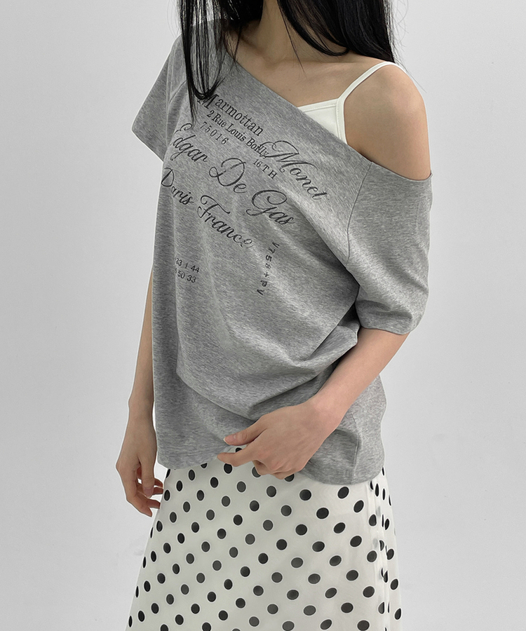 半袖Tシャツ オフショルダー半袖Tシャツ MELANGE GRAY