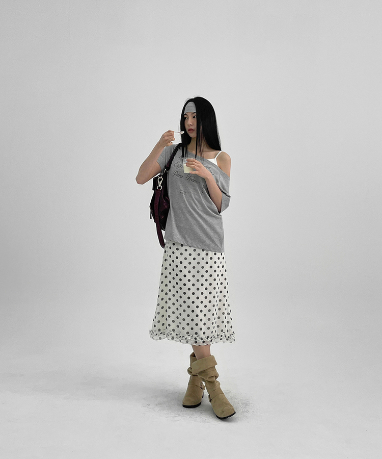 半袖Tシャツ オフショルダー半袖Tシャツ MELANGE GRAY