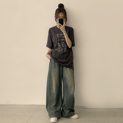 半袖Tシャツ ラウンドビッグサイズ半袖Tシャツ CHARCOAL