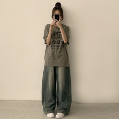 半袖Tシャツ ラウンドビッグサイズ半袖Tシャツ KHAKI