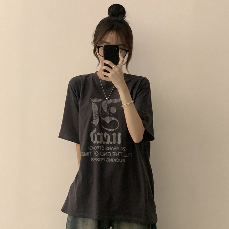ラウンドビッグサイズ半袖Tシャツ CHARCOAL