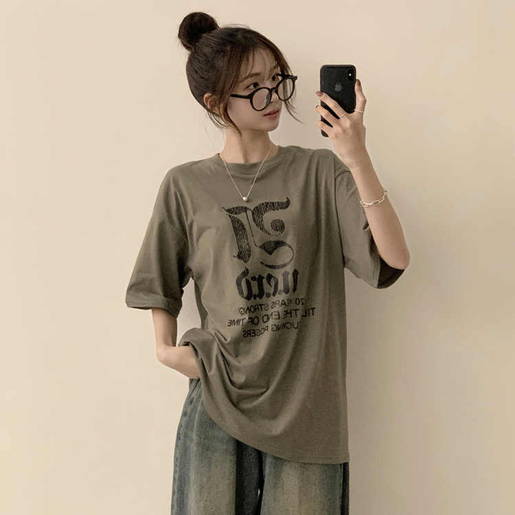 ラウンドビッグサイズ半袖Tシャツ KHAKI