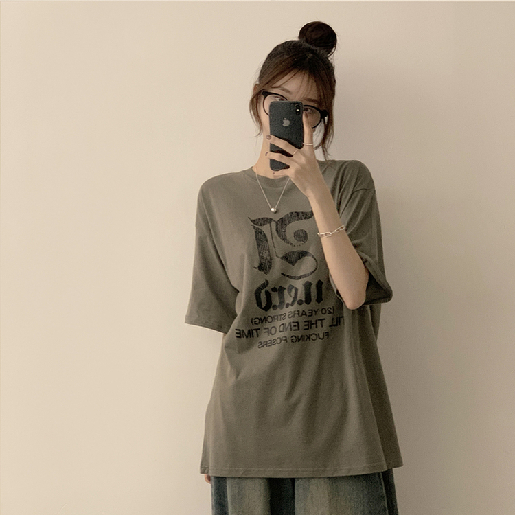 ラウンドビッグサイズ半袖Tシャツ KHAKI