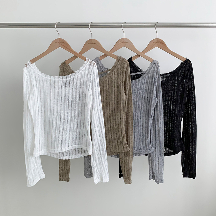 シースルーリボンクロップ長袖Tシャツ