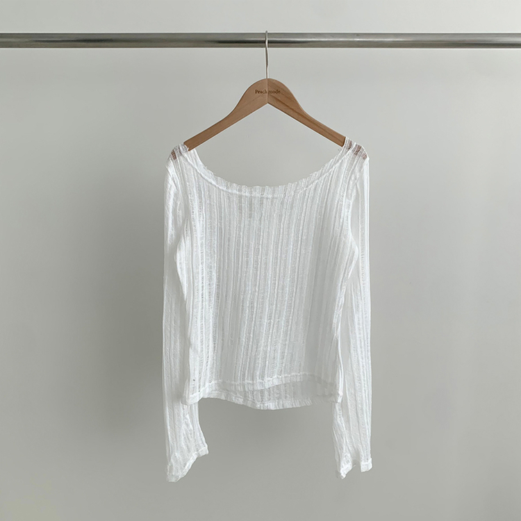 シースルーリボンクロップ長袖Tシャツ