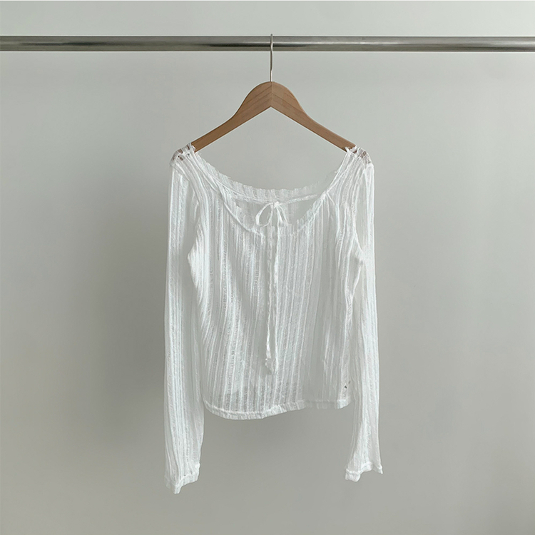 シースルーリボンクロップ長袖Tシャツ