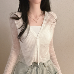 シースルーワンボタンスリムカーディガン IVORY