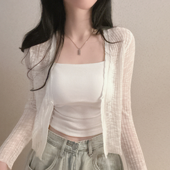 シースルーワンボタンスリムカーディガン IVORY