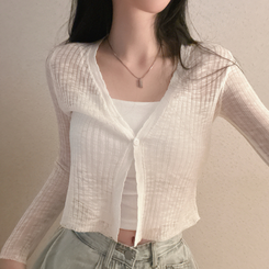 シースルーワンボタンスリムカーディガン IVORY