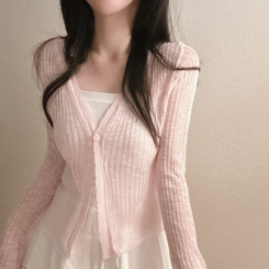シースルーワンボタンスリムカーディガン PINK