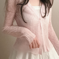 シースルーワンボタンスリムカーディガン PINK