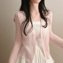 シースルーワンボタンスリムカーディガン PINK