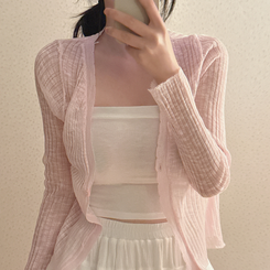 シースルーワンボタンスリムカーディガン PINK