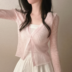シースルーワンボタンスリムカーディガン PINK