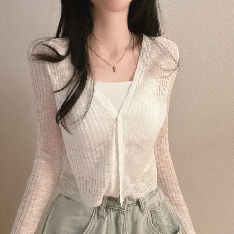 シースルーワンボタンスリムカーディガン IVORY