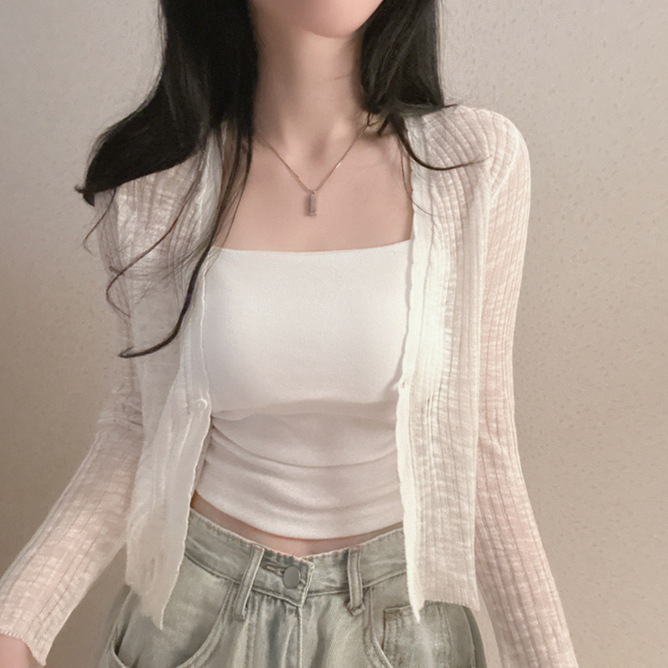 シースルーワンボタンスリムカーディガン IVORY