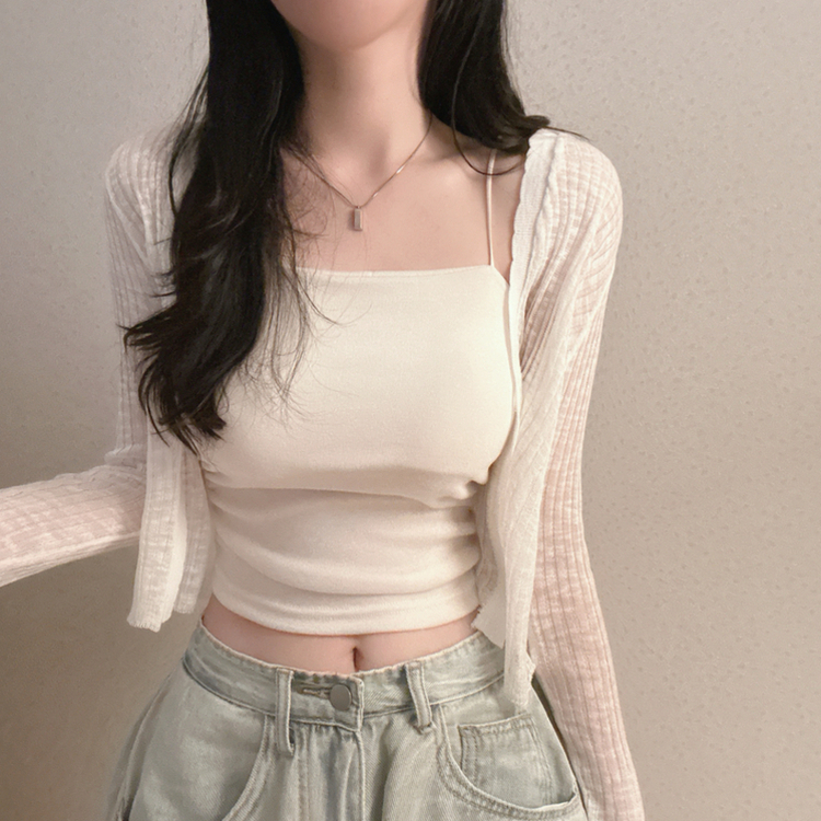 シースルーワンボタンスリムカーディガン IVORY