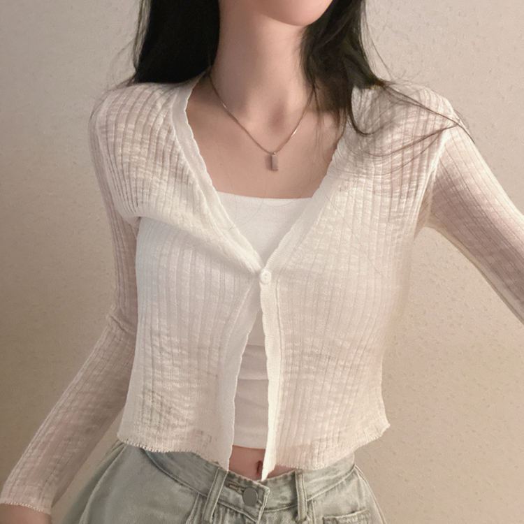 シースルーワンボタンスリムカーディガン IVORY