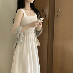 [고퀄원단/휴양지룩] 청순여리 허리밴딩 스퀘어넥 여름 나시 맥시 롱원피스 키큰녀추천 화이트 여행룩 바캉스룩 아이보리