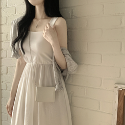 [고퀄원단/휴양지룩] 청순여리 허리밴딩 스퀘어넥 여름 나시 맥시 롱원피스 키큰녀추천 화이트 여행룩 바캉스룩 아이보리