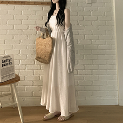 [고퀄원단/휴양지룩] 청순여리 허리밴딩 스퀘어넥 여름 나시 맥시 롱원피스 키큰녀추천 화이트 여행룩 바캉스룩 아이보리
