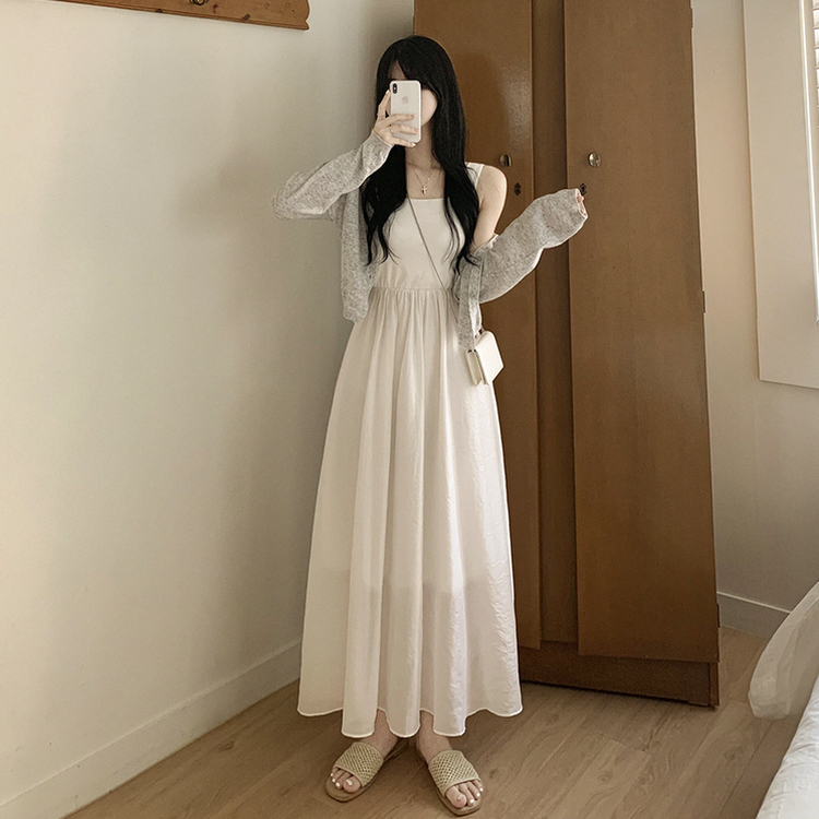 [고퀄원단/휴양지룩] 청순여리 허리밴딩 스퀘어넥 여름 나시 맥시 롱원피스 키큰녀추천 화이트 여행룩 바캉스룩 아이보리