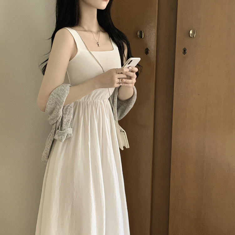 [고퀄원단/휴양지룩] 청순여리 허리밴딩 스퀘어넥 여름 나시 맥시 롱원피스 키큰녀추천 화이트 여행룩 바캉스룩 아이보리