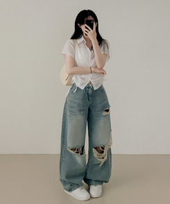 ブラウス サイドシャーリングシャツブラウス WHITE
