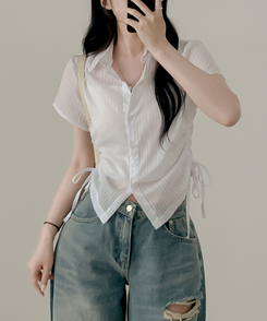 ブラウス サイドシャーリングシャツブラウス WHITE