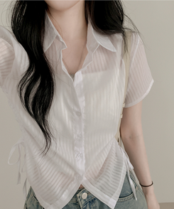 ブラウス サイドシャーリングシャツブラウス WHITE