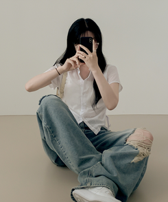 ブラウス サイドシャーリングシャツブラウス WHITE