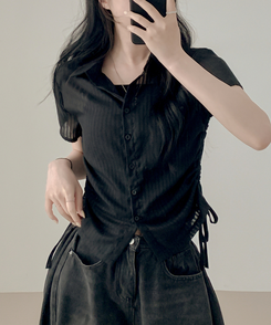 ブラウス サイドシャーリングシャツブラウス BLACK