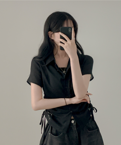 ブラウス サイドシャーリングシャツブラウス BLACK