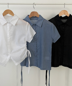 ブラウス サイドシャーリングシャツブラウス