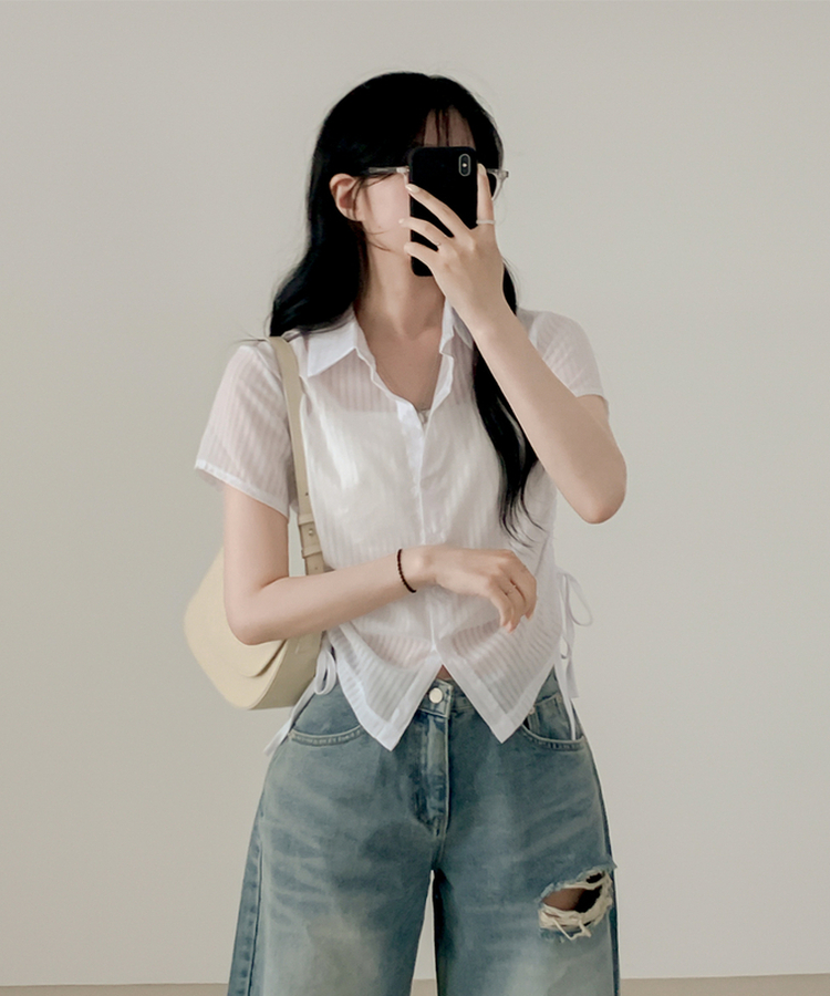 サイドシャーリングシャツブラウス WHITE