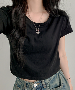 クロップ半袖Tシャツ(5color) BLACK