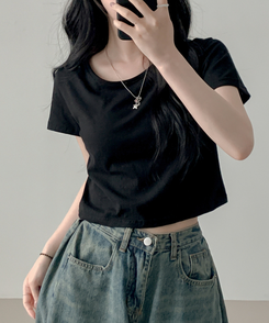 クロップ半袖Tシャツ(5color) BLACK