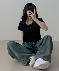 クロップ半袖Tシャツ(5color) BLACK