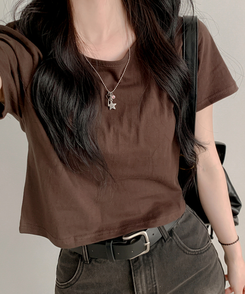 クロップ半袖Tシャツ(5color) CHESTNUT BROWN